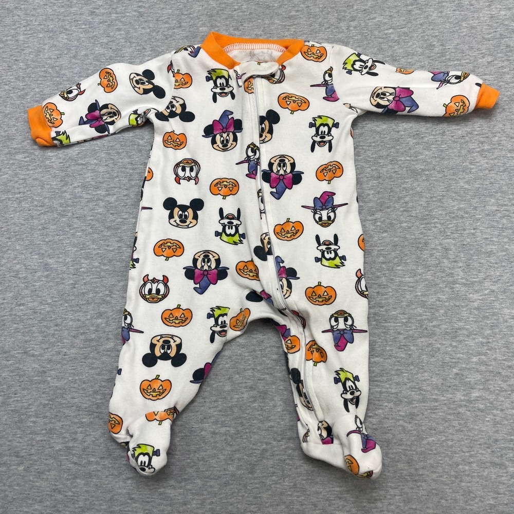 Disney Halloween Footed Sleeper 0/3M White Mickey Minnie Goofy Pumpkin Costume